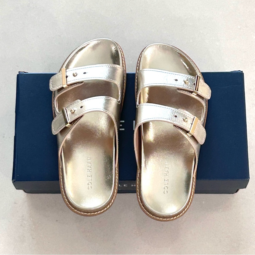 Cole Haan Marisol footbed Metallic Gold Slide Sandals - Picture 7 of 8